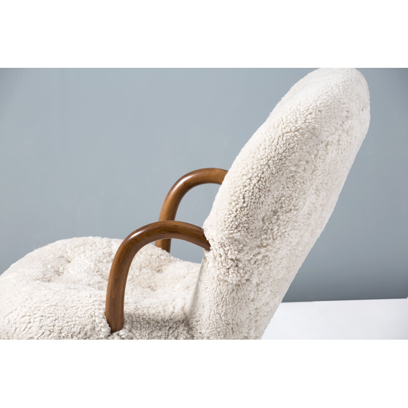 Philip Arctander Vintage Sheepskin Clam Chair 1950s
