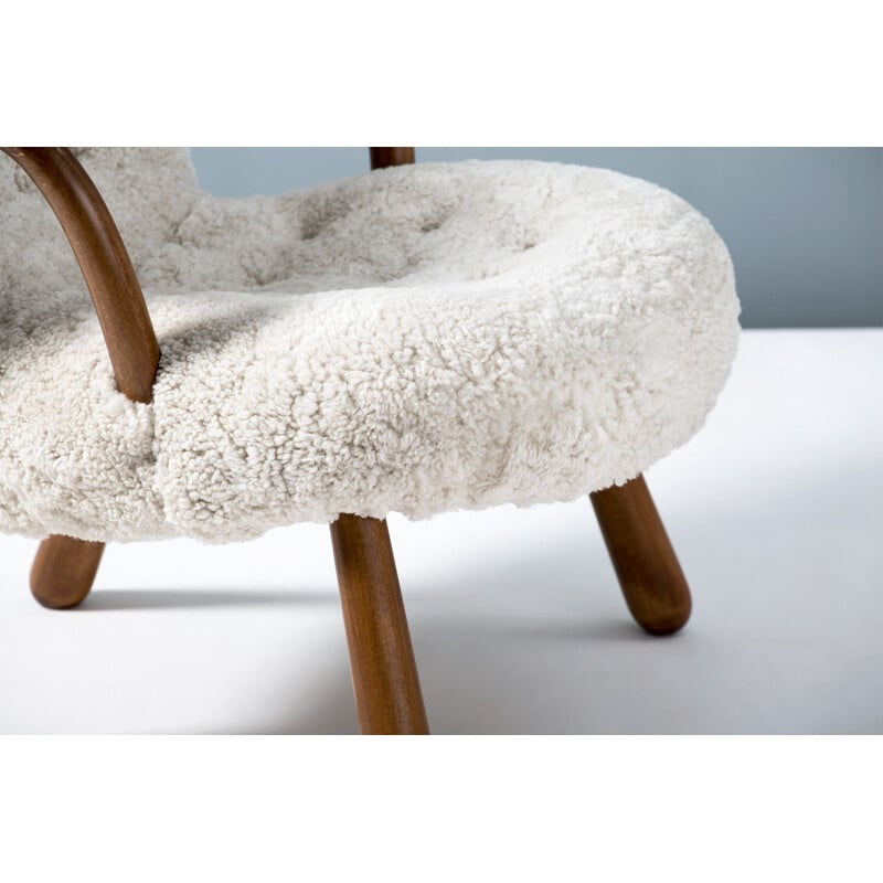 Philip Arctander Vintage Sheepskin Clam Chair 1950s