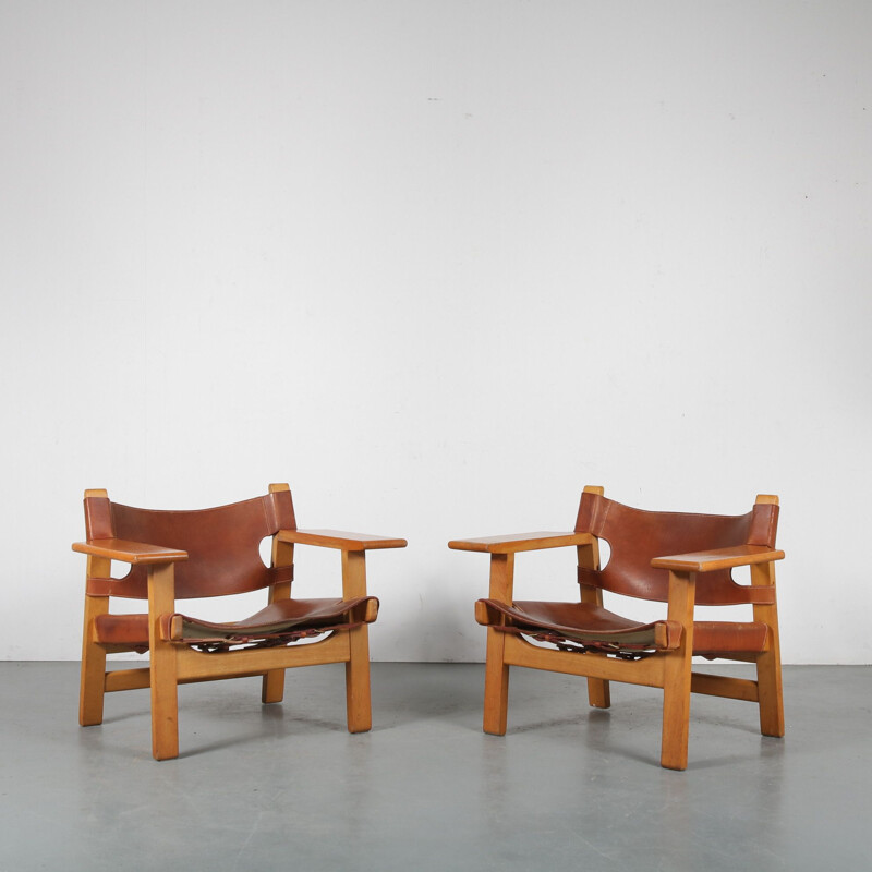 Paire de "chaises espagnoles" vintage de Børge Mogensen pour Fredericia, Danemark 1960