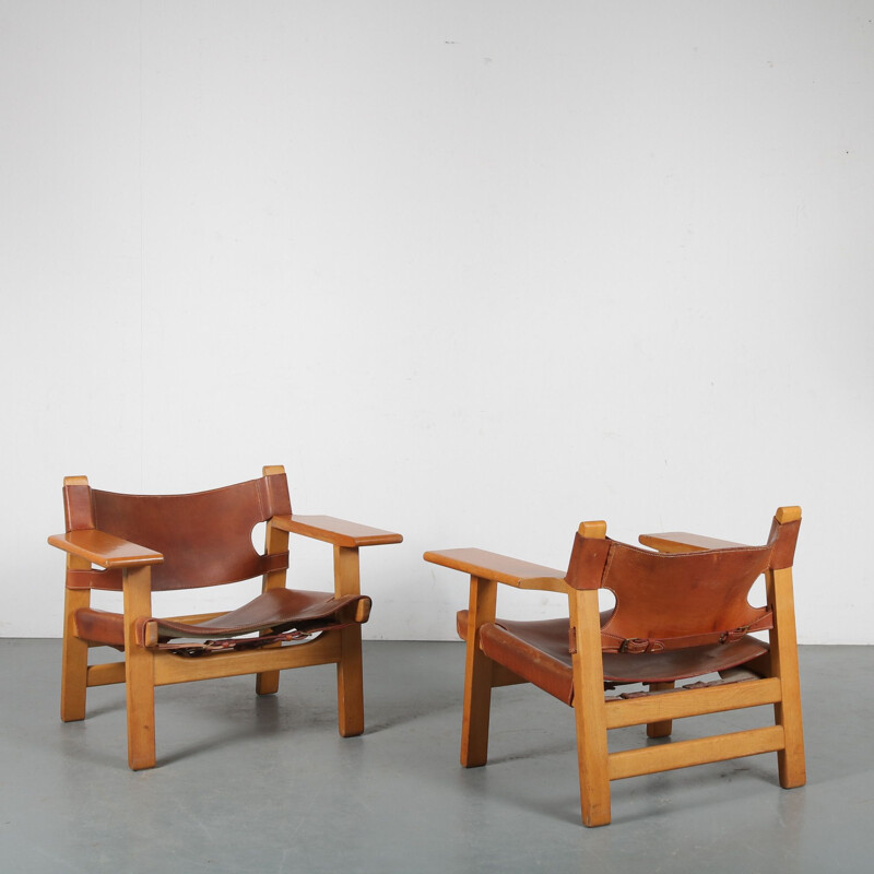 Paire de "chaises espagnoles" vintage de Børge Mogensen pour Fredericia, Danemark 1960
