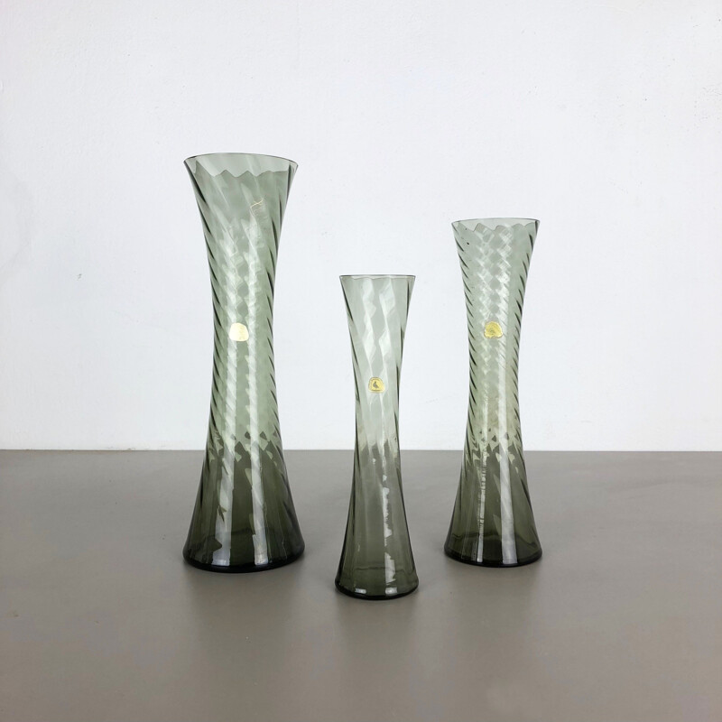 Set of 3 Hand Blown Crystal Glass Vases Made by Alfred Taube, Germany, 1960s