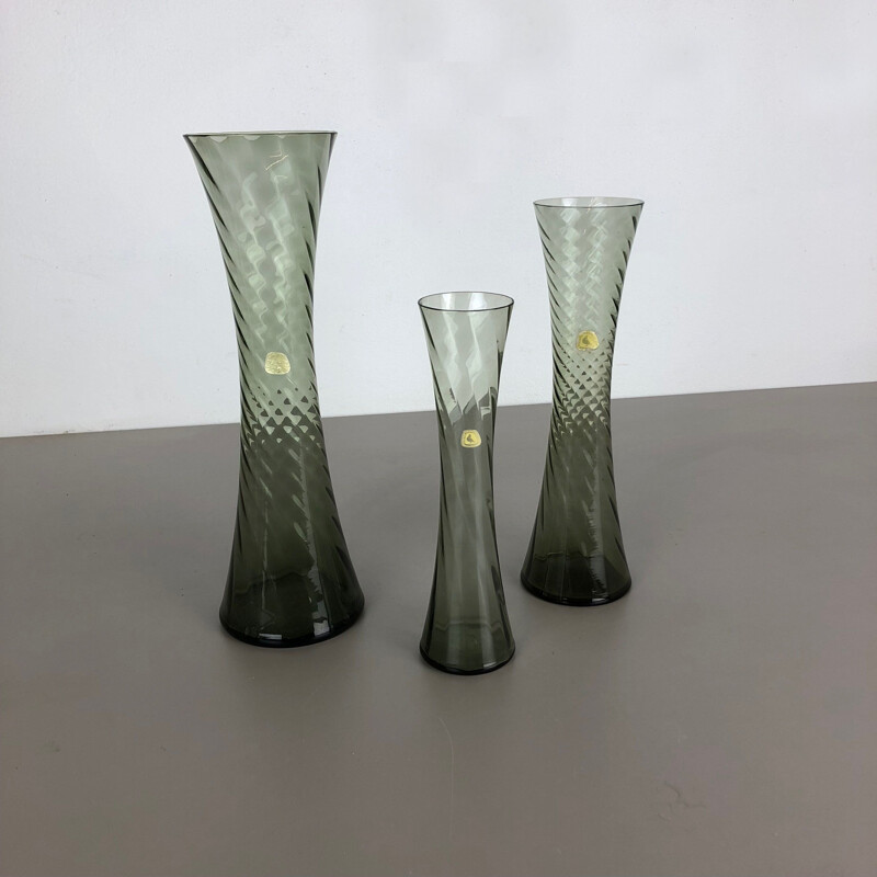 Set of 3 Hand Blown Crystal Glass Vases Made by Alfred Taube, Germany, 1960s