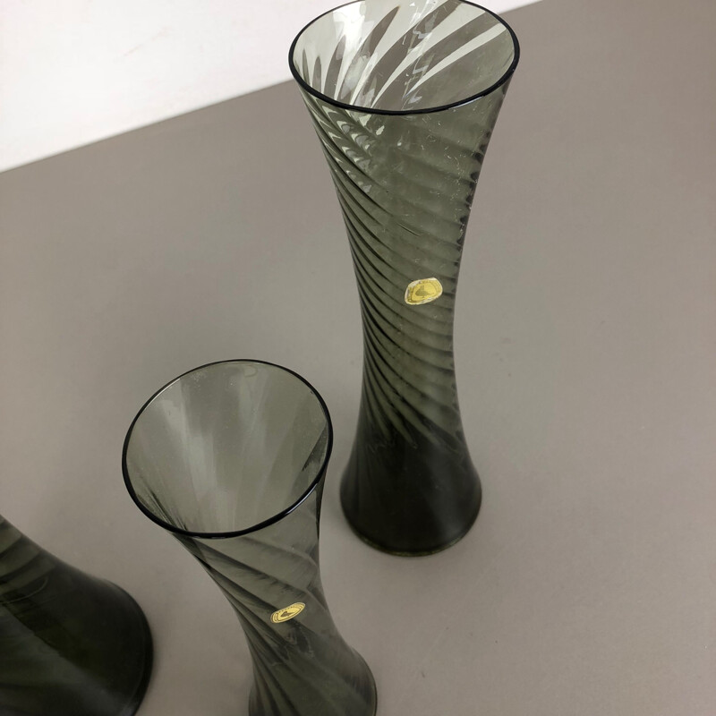 Set of 3 Hand Blown Crystal Glass Vases Made by Alfred Taube, Germany, 1960s