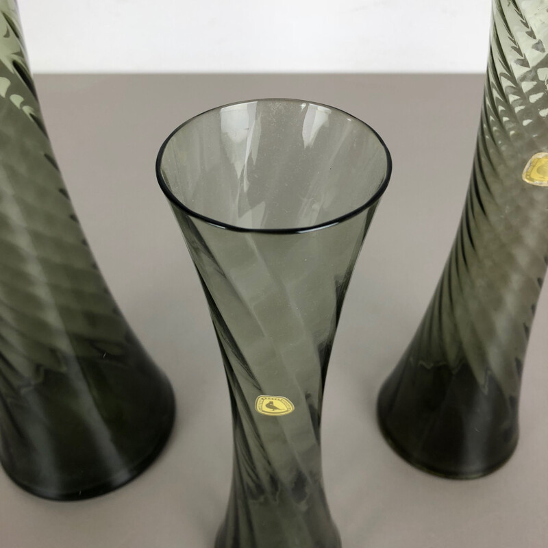 Set of 3 Hand Blown Crystal Glass Vases Made by Alfred Taube, Germany, 1960s