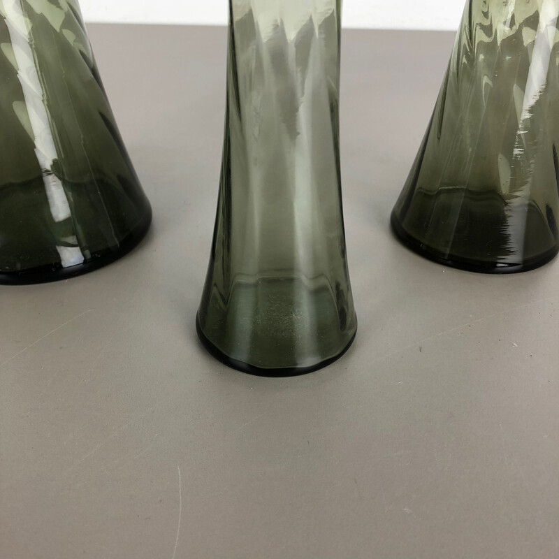 Set of 3 Hand Blown Crystal Glass Vases Made by Alfred Taube, Germany, 1960s