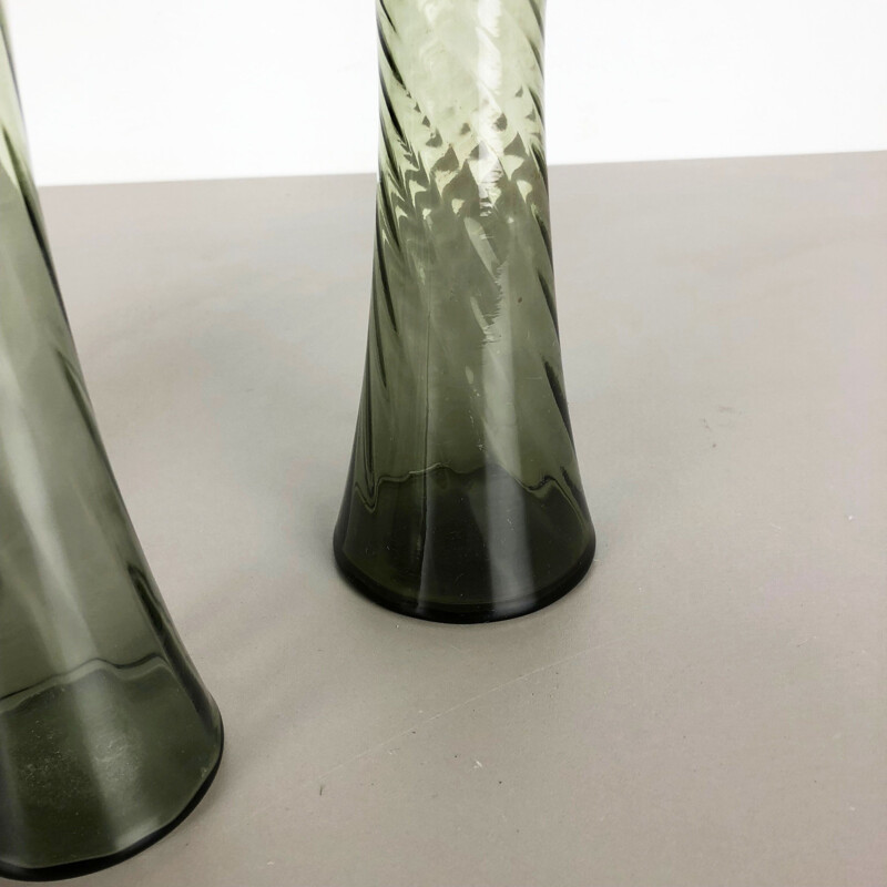 Set of 3 Hand Blown Crystal Glass Vases Made by Alfred Taube, Germany, 1960s