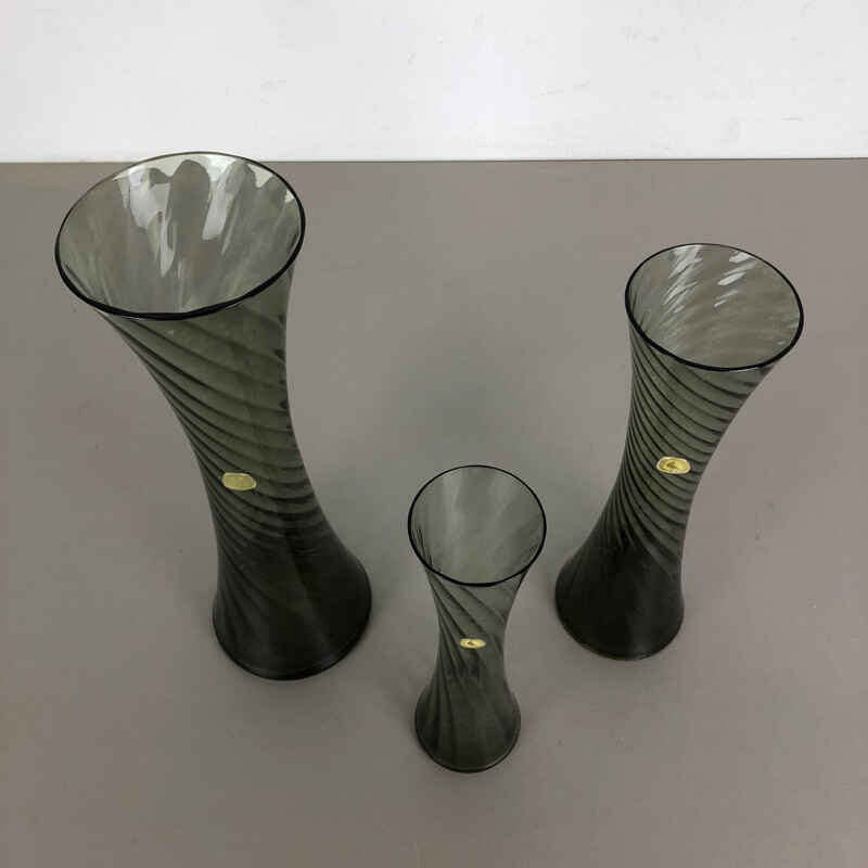 Set of 3 Hand Blown Crystal Glass Vases Made by Alfred Taube, Germany, 1960s