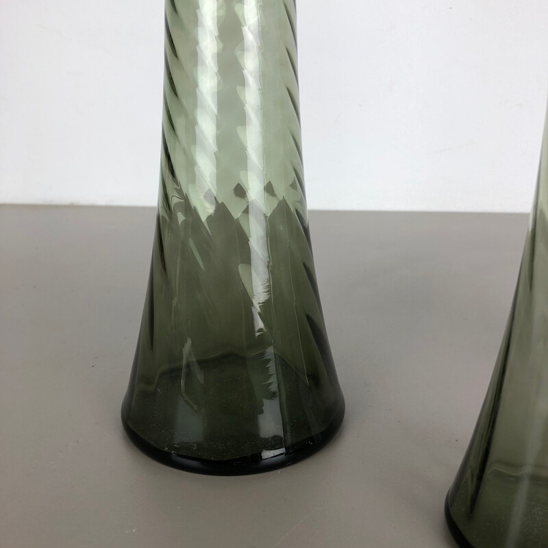 Set of 3 Hand Blown Crystal Glass Vases Made by Alfred Taube, Germany, 1960s