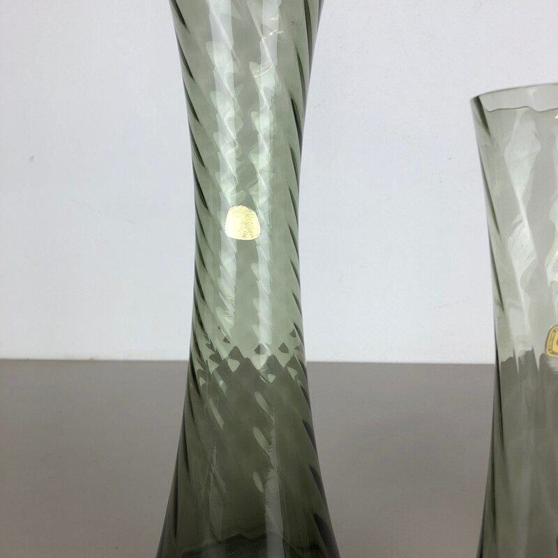 Set of 3 Hand Blown Crystal Glass Vases Made by Alfred Taube, Germany, 1960s