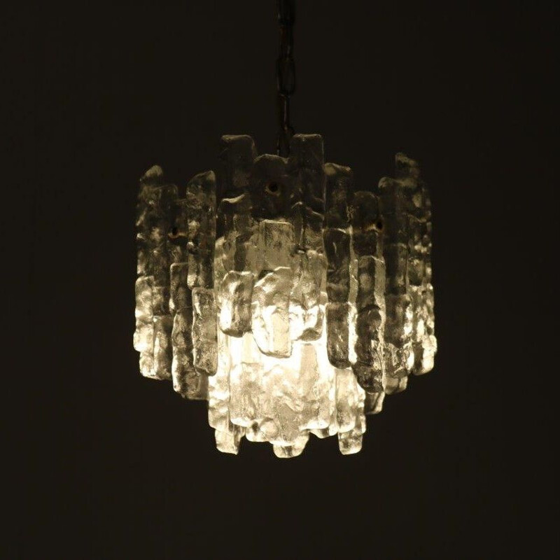 Iced glass Vintage hanging lamp made by Kalmar in Austria 1970