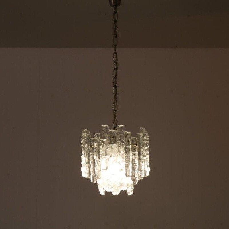 Iced glass Vintage hanging lamp made by Kalmar in Austria 1970