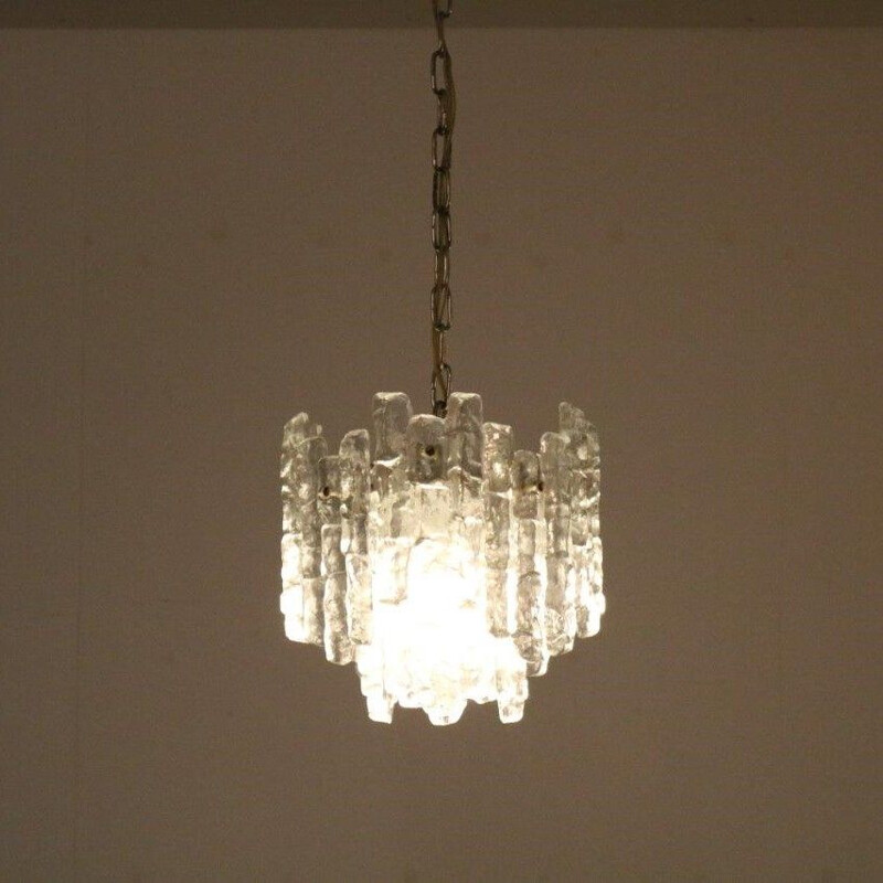 Iced glass Vintage hanging lamp made by Kalmar in Austria 1970