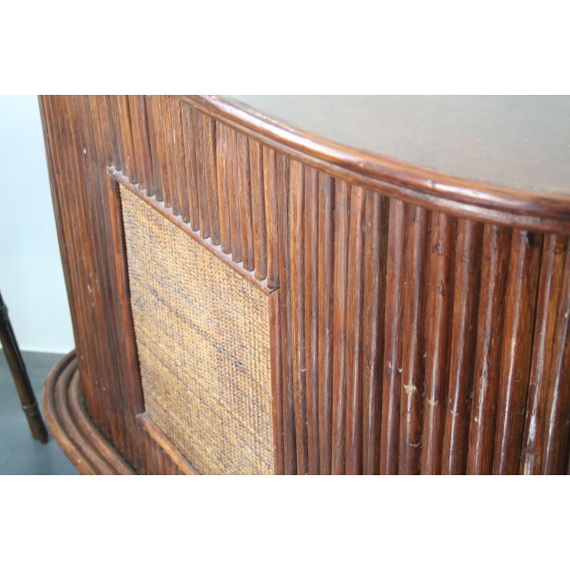 Bar counter and its 2 rattan stools year 70 vintage