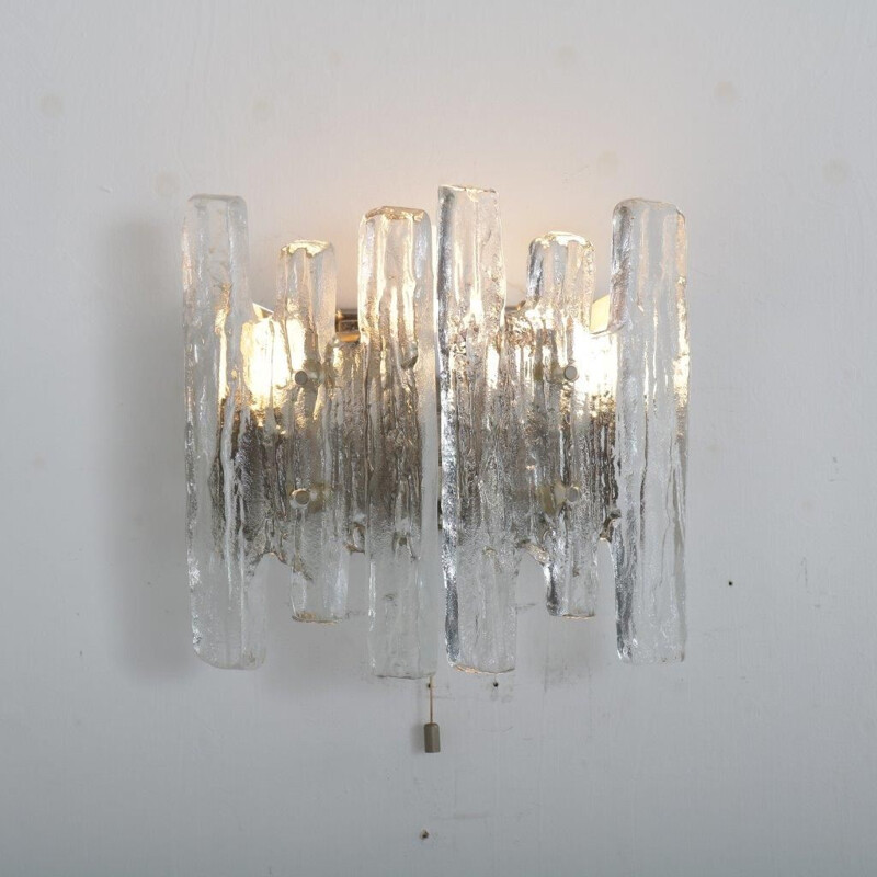 Iced glass wall lamp manufactured by Kalmar Design in Austria 1970s