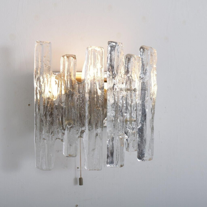 Iced glass wall lamp manufactured by Kalmar Design in Austria 1970s