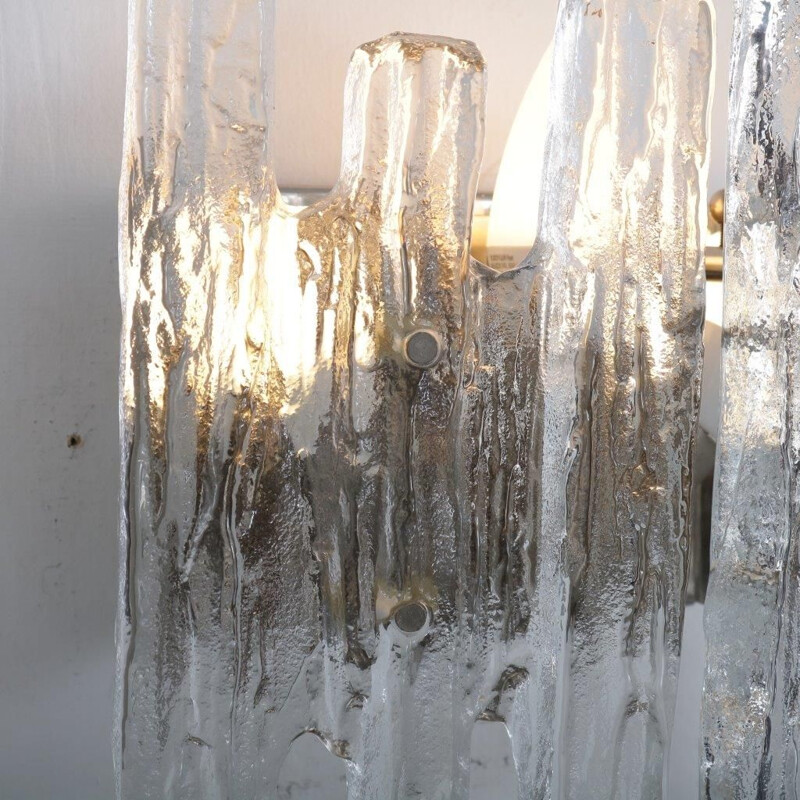 Iced glass wall lamp manufactured by Kalmar Design in Austria 1970s