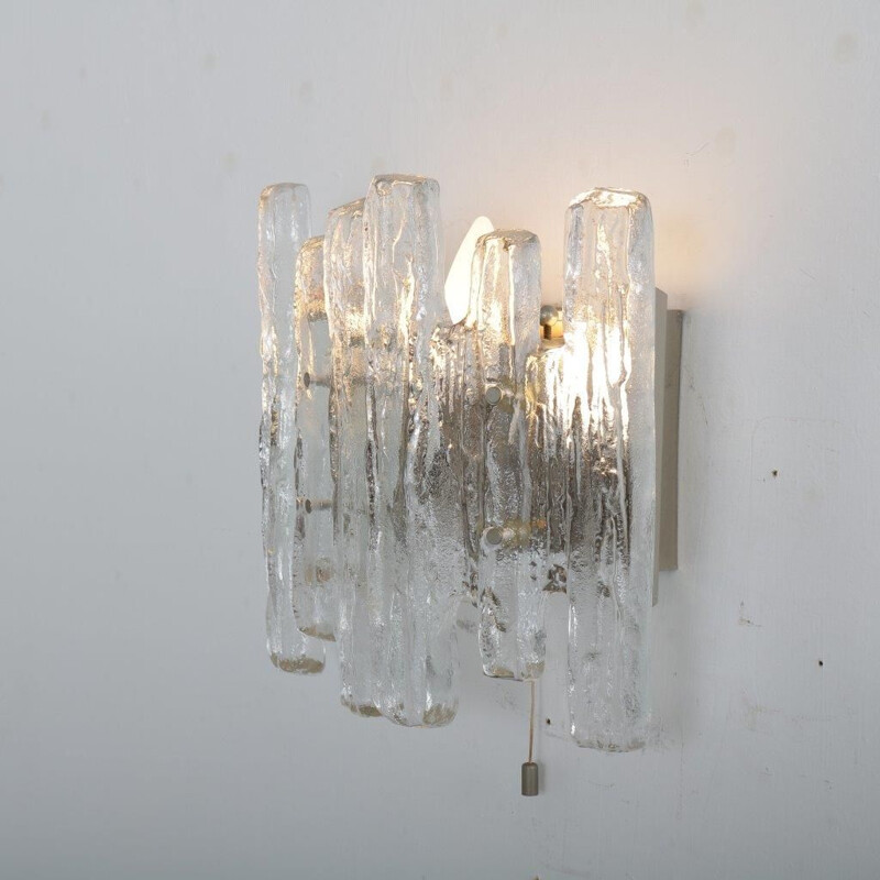 Iced glass wall lamp manufactured by Kalmar Design in Austria 1970s