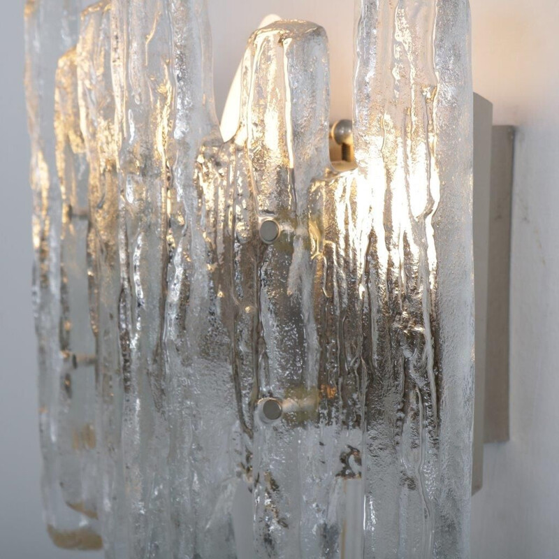 Iced glass wall lamp manufactured by Kalmar Design in Austria 1970s