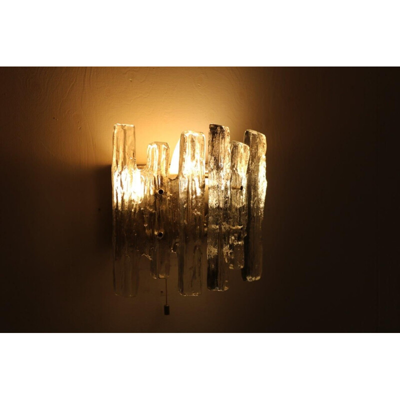 Iced glass wall lamp manufactured by Kalmar Design in Austria 1970s