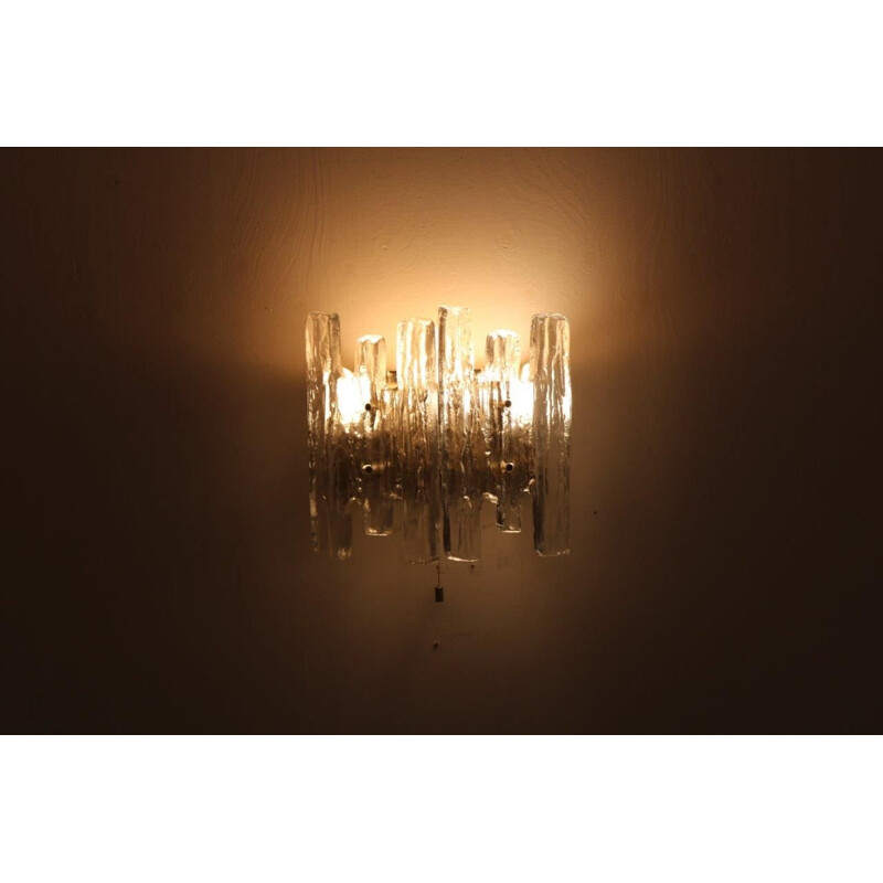 Iced glass wall lamp manufactured by Kalmar Design in Austria 1970s