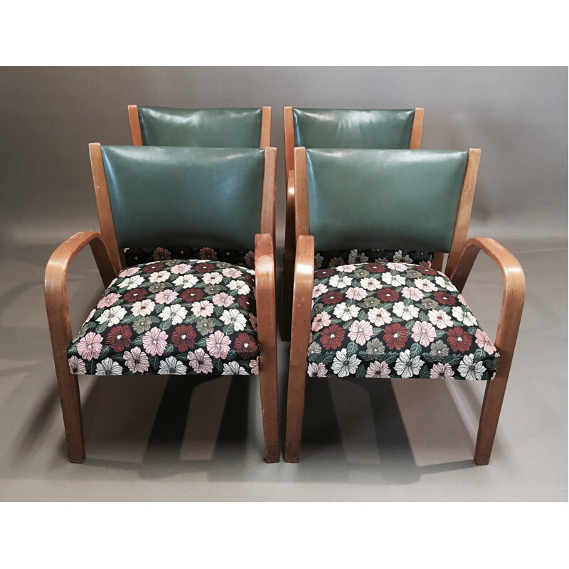 Suite of 4 Bow Wood Steiner 1950 armchairs