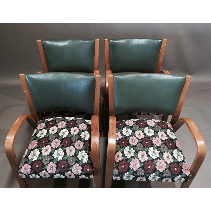 Suite of 4 Bow Wood Steiner 1950 armchairs