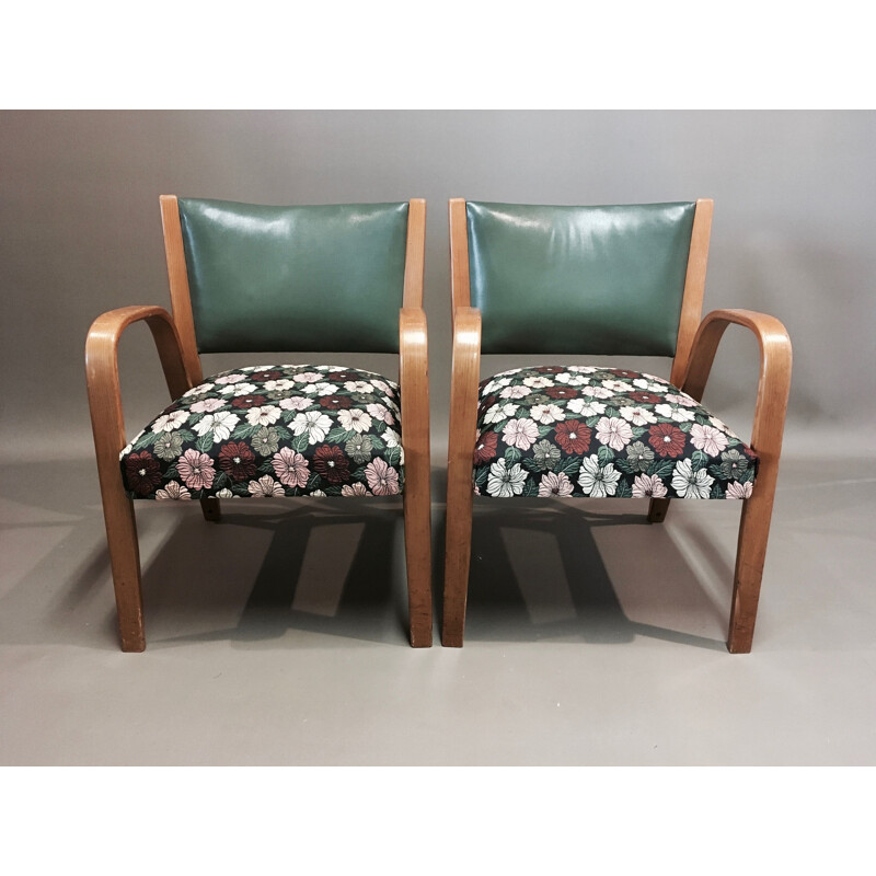 Suite of 4 Bow Wood Steiner 1950 armchairs