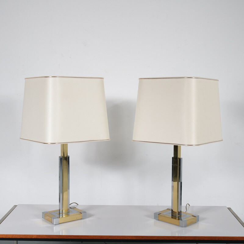 Paire de lampes vintage de table luxueuses fabriquées par Lumica en Espagne 1970