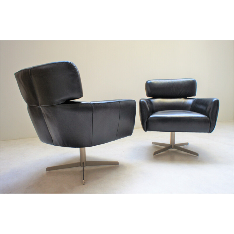 Pair of Scandinavian black leather armchairs