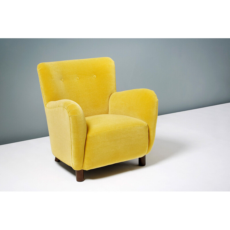 Fritz Hansen Style Mohair Velvet 1950s Armchair