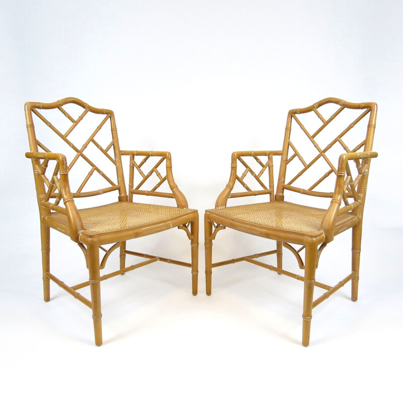 Set of 2 faux bamboo armchairs, 1970s