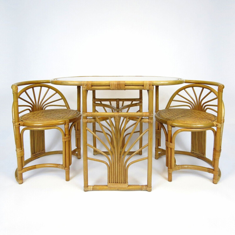 Set of table and chairs rattan set, 1970s