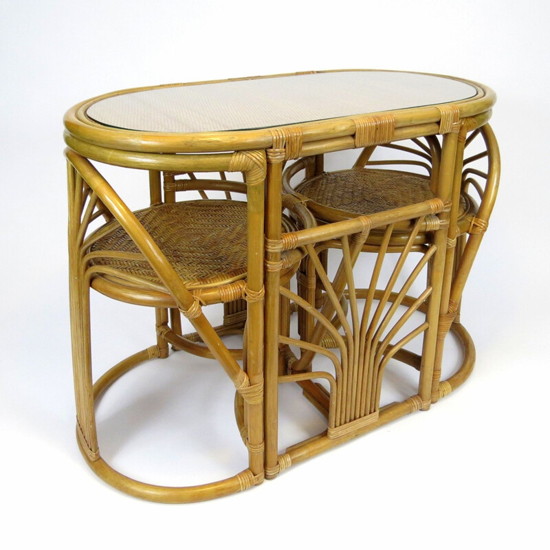 Ensemble de table et de chaises vintage en rotin,1970