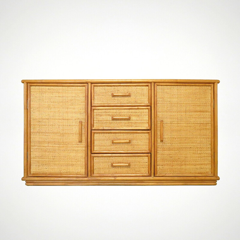 Dutch wood and rattan sideboard, 1970s