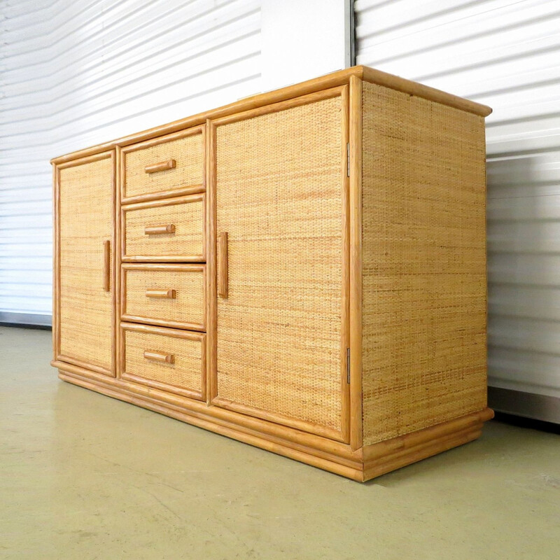 Dutch wood and rattan sideboard, 1970s