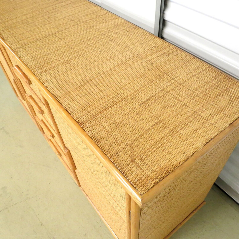 Dutch wood and rattan sideboard, 1970s