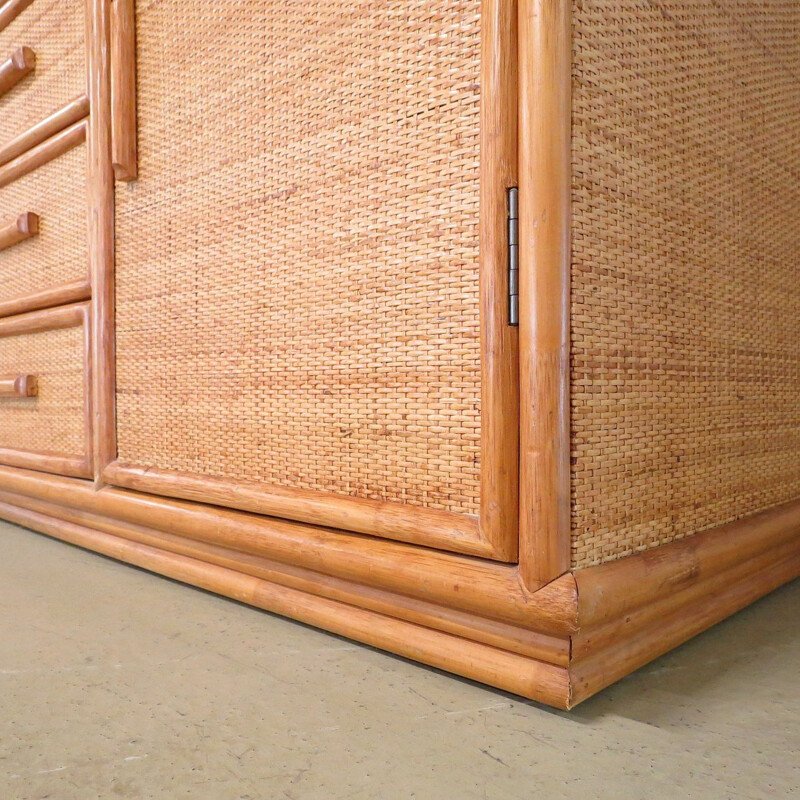 Dutch wood and rattan sideboard, 1970s