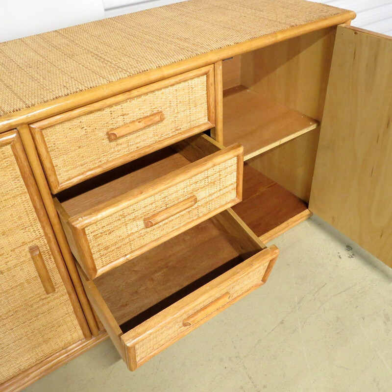 Dutch wood and rattan sideboard, 1970s