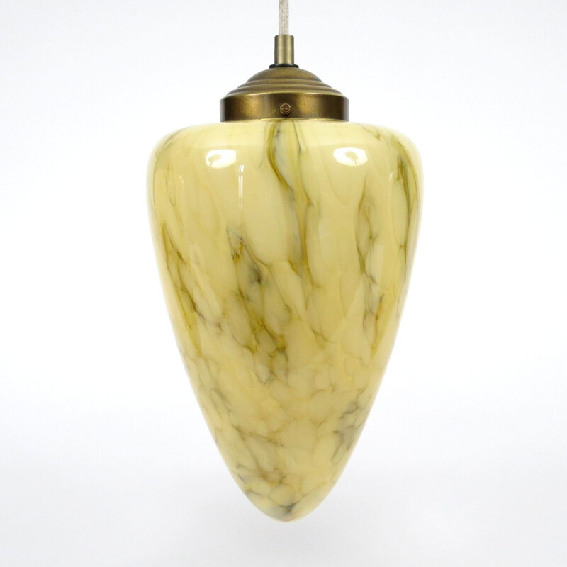 Lampe vintage en verre et en laiton de style Art déco,1970