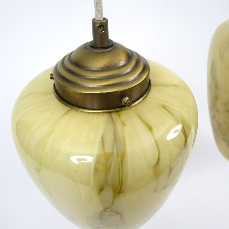 Lampe vintage en verre et en laiton de style Art déco,1970