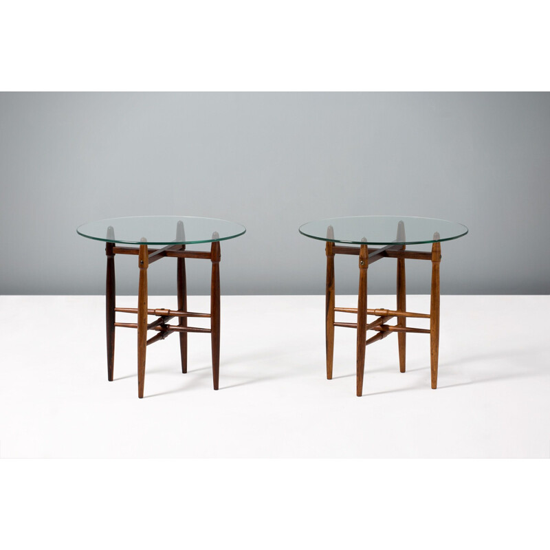 Paire de tables d'appoint vintage en palissandre et verre Poul Hundevad, 1960