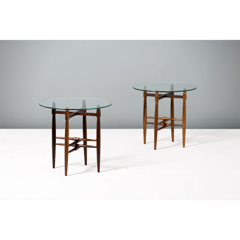 Paire de tables d'appoint vintage en palissandre et verre Poul Hundevad, 1960