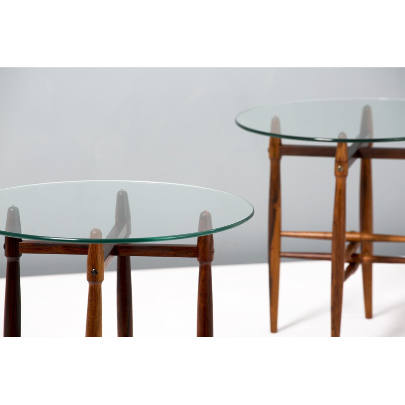 Pair of Rosewood and Glass Poul Hundevad  Side Tables,1960