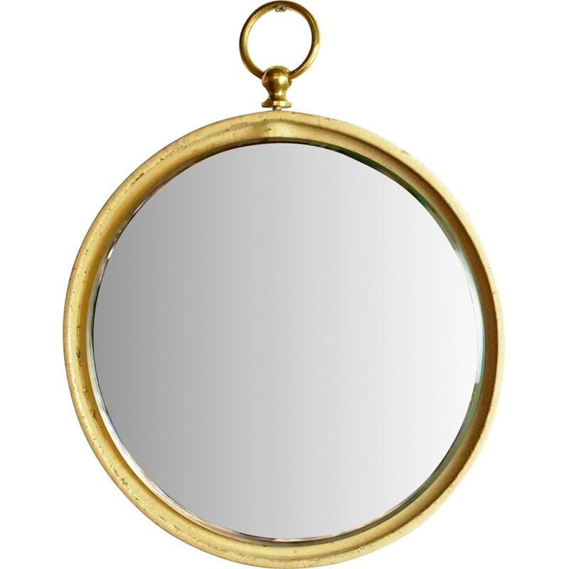Italian brass and leather vintage mirror
