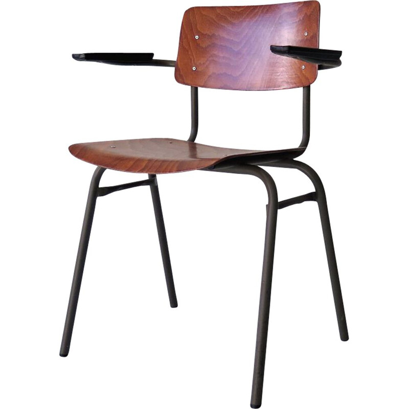 Chaise de bureau vintage en bois et métal laqué gris, 1960