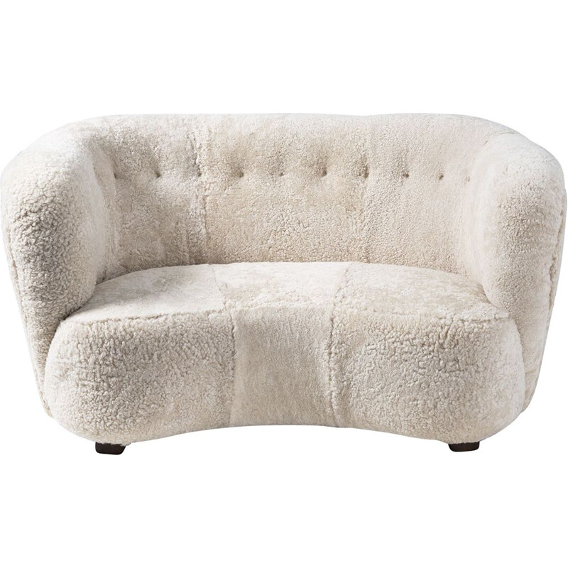 Danish Sheepskin Love Seat Vintage 1950