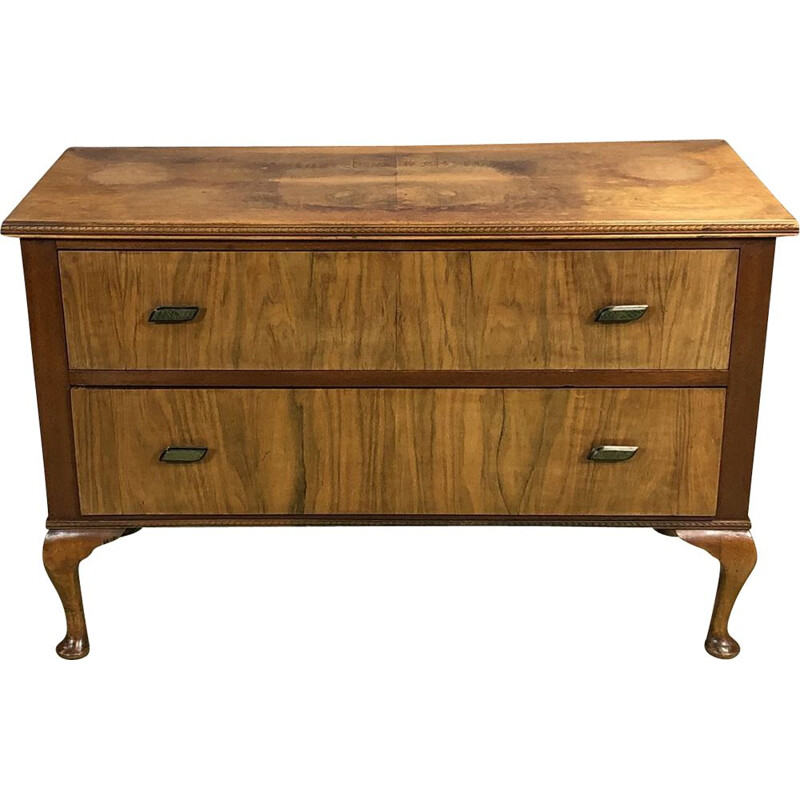 Small Chippendale chest of drawers in burr walnut wood