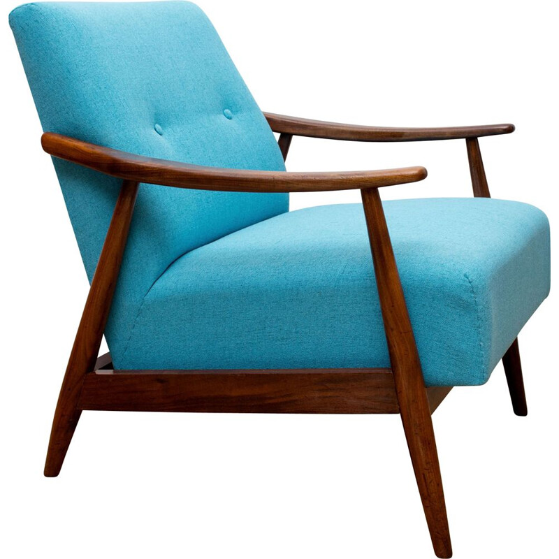 Armchair in teak light blue, restored 1950s 