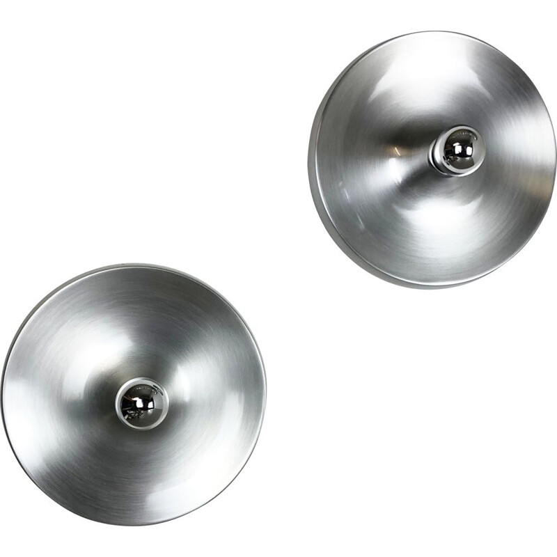 Set of 2 Charlotte Perriand Style Aluminum Disc Wall Light, Germany, 1970s
