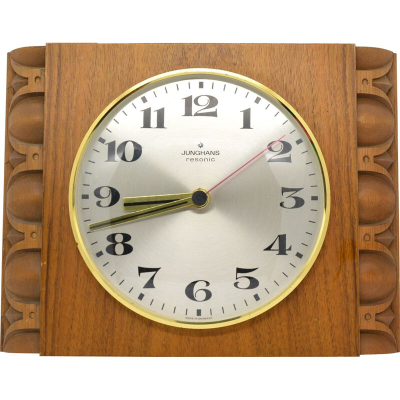 Walnut wall clock, Junghans Resonic Germany 70s